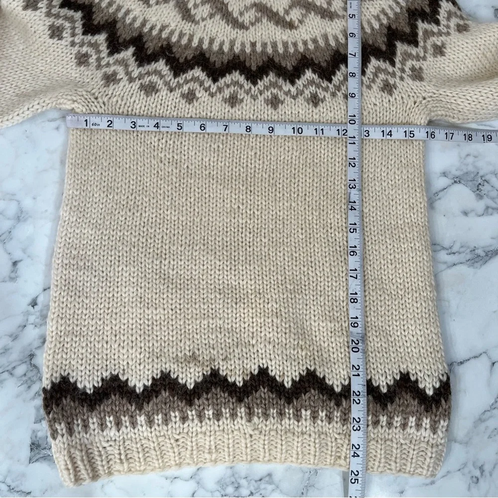 Vintage Icelandic Wool Sweater Hilda Ltd Nordic Fair Isle Cream Beige Brown M - Picture 6 of 10
